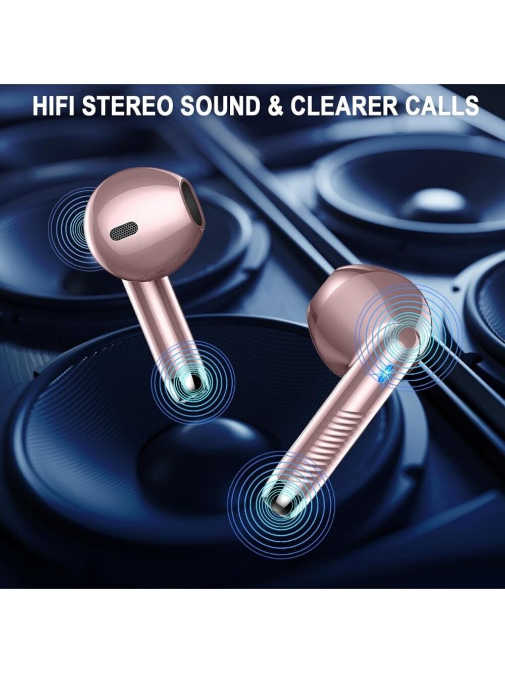 Wireless Rose Gold LED Power Display Bass Stereo 40H Playback Bluetooth Earbud - Picture 6 of 6